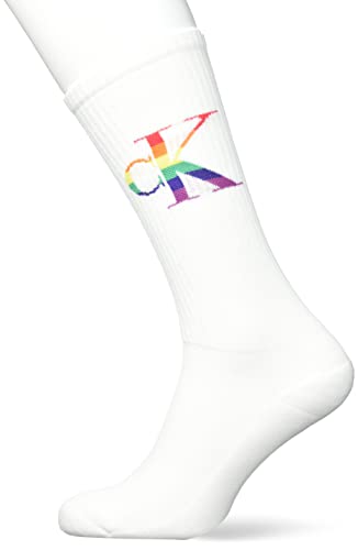 Calvin Klein Mens Pride Crew Sock, White, One Size