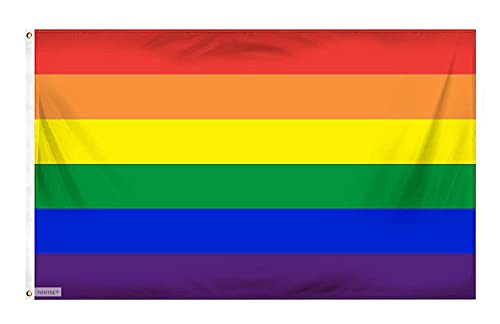 Fontee® [Gay Pride Flagge [90X150 cm] [Lebendige Farbe] [UV-lichtbeständig] [Leinwandkopf] [Doppelt genäht] [Dicke Messingösen] [Regenbogenfahne]