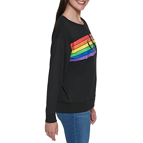 Calvin Klein Damen Logo Long Sleeve Drop Shoulder Pullover Crew Kapuzenpullover, schwarz, X-Small