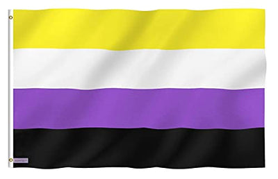 Fontee® [ Non Binary Flag ][ 90X150 cm ][ Siebdruck][ Lebendige Farbe ][ UV-lichtbeständig ][ Leinwandkopf ][ Doppelt genäht][ Dicke Messingösen ] [ NB Pride Genderqueer Gender Identity Flag ]