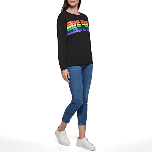 Calvin Klein Damen Logo Long Sleeve Drop Shoulder Pullover Crew Kapuzenpullover, schwarz, X-Small