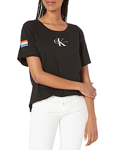 Calvin Klein Damen Jeans Women's Iconic Pride Tee T-Shirt, schwarz, Groß