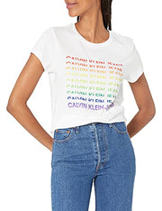 Calvin Klein Damen Jeans Women's Iconic Pride Tee T-Shirt, Weiß, X-Klein