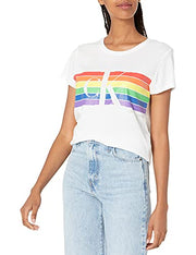 Calvin Klein Damen Jeans Women's Iconic Pride Tee T-Shirt, Weiß, X-Klein