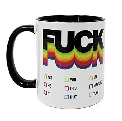 Close Up Fuck Tasse - lustige Tasse zum ankreuzen - Geschenkidee Kaffeetasse, Fuck You Becher | Regenbogen Design | beidseitig Bedruckt