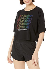 Calvin Klein Performance Damen Women's Performance Pride Ombre Multi Logo Short Sleeve Drop Shoulder Meet and Greet Tee T-Shirt, schwarz, Groß