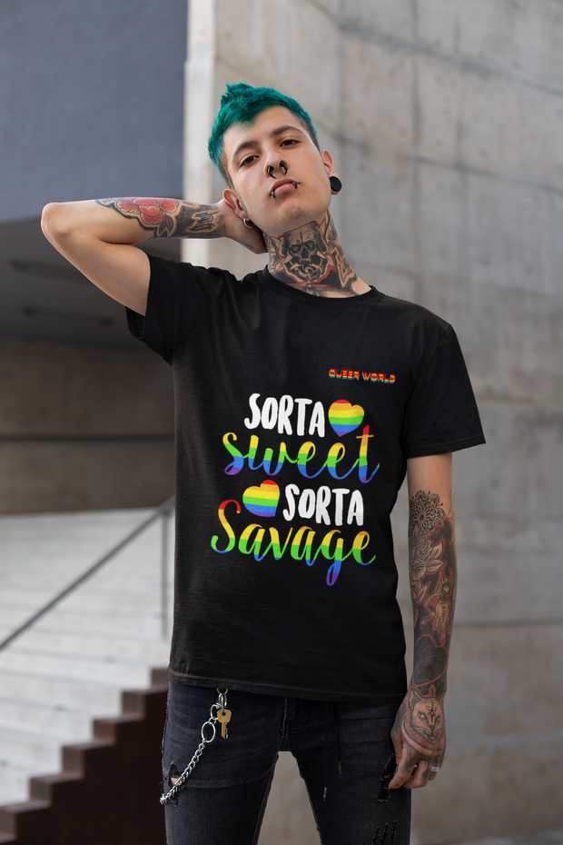 Sorta sweet, sorta savage T-Shirt mit QueerWorld Logo
