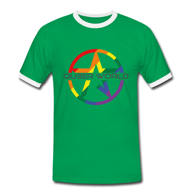 LGBT T-Shirt mit QueerWorld STAR Motiv - Kelly Green/Weiß