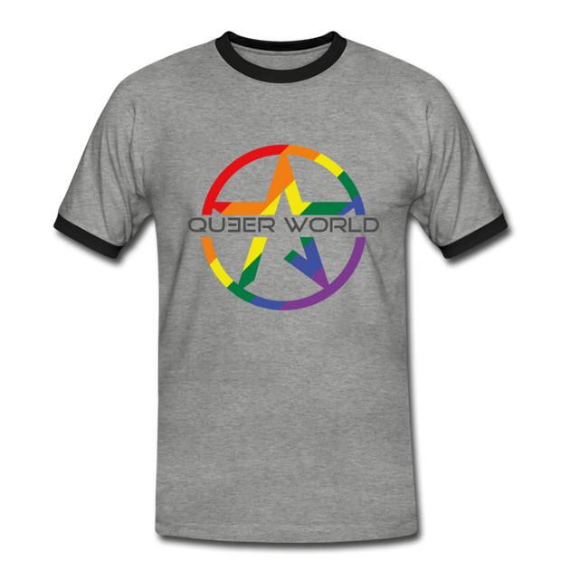 LGBT T-Shirt mit QueerWorld STAR Motiv - Grau meliert/Schwarz