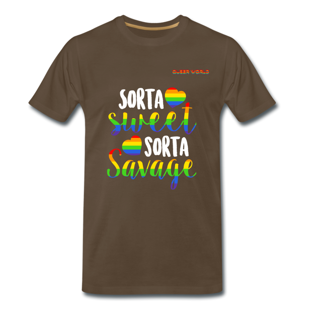 Sorta sweet, sorta savage T-Shirt mit QueerWorld Logo - Edelbraun