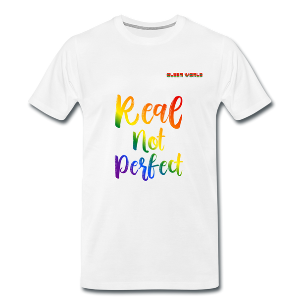 Real not perfect T-Shirt mit QueerWorld Logo - Weiß