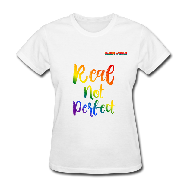 Real not perfect T-Shirt mit QueerWorld Motiv - Weiß