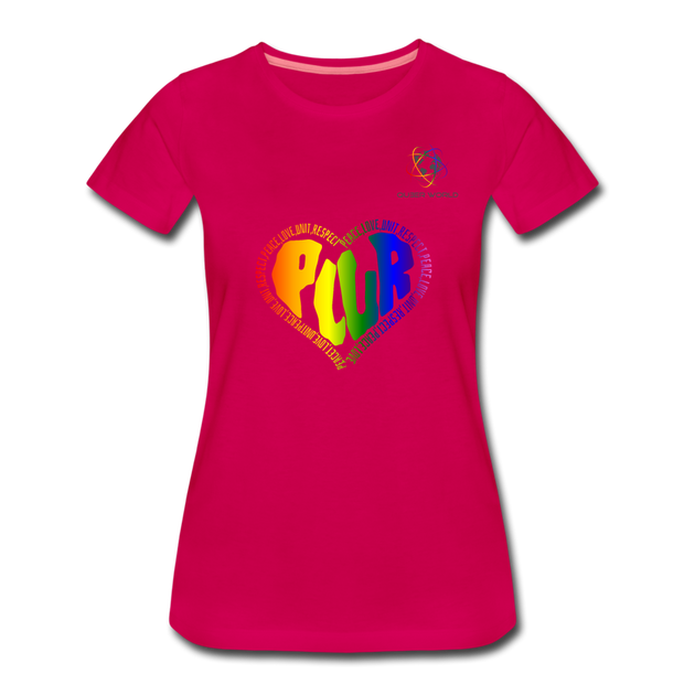 PLUR T-Shirt mit original QueerWorld Logo - dunkles Pink